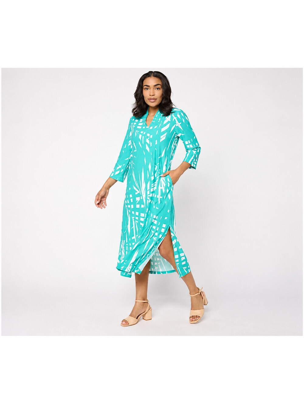 Brandis Dress Out Loud Discovery Knit Tulum Tropical Caftan Blue, Petite Large